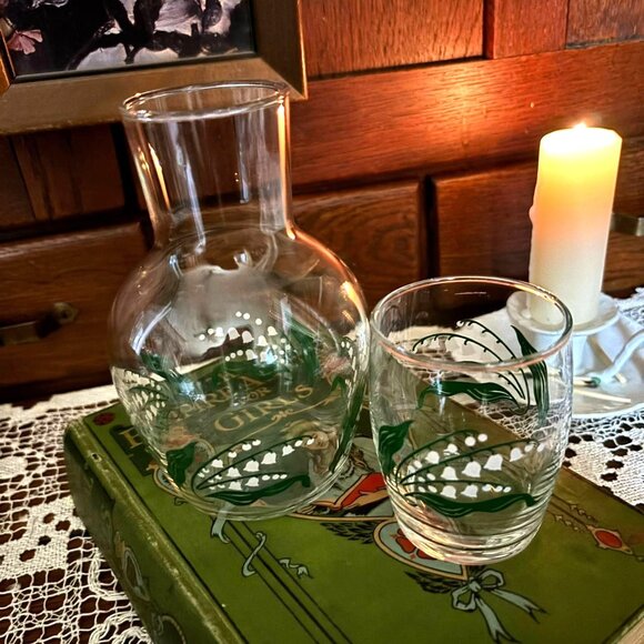 Vintage Lily of the Valley Bedside Water Set – Tumble-Up Stackable Carafe & Tumb - Picture 7 of 7